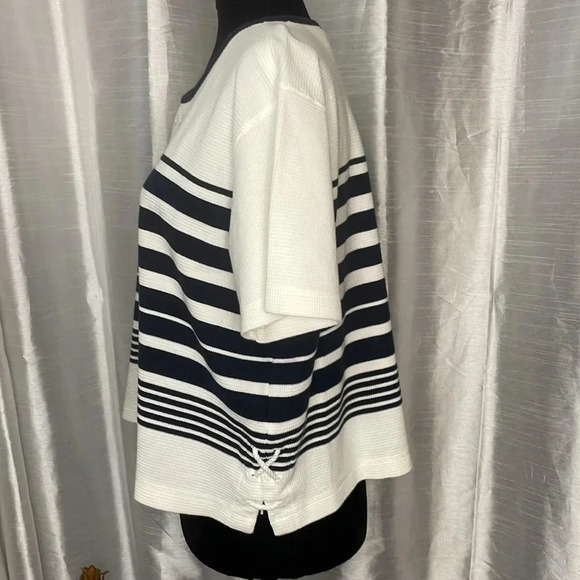 Liz Claiborne Womens Large Nautical Cropped White Navy Embroidered Short Sleeve - Picture 4 of 9